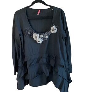 Embroidered ruffle tunic top Trixie